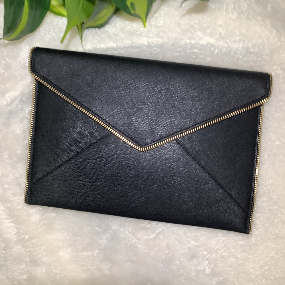 Rebecca Minkoff Black Envelope Clutch with Gold Trim